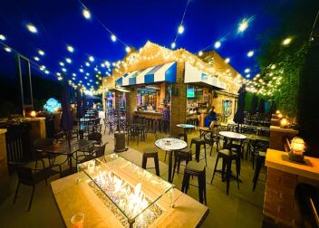 CJ’s Brewing Company patio at night