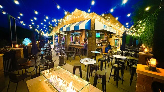 CJ’s Brewing Company patio at night