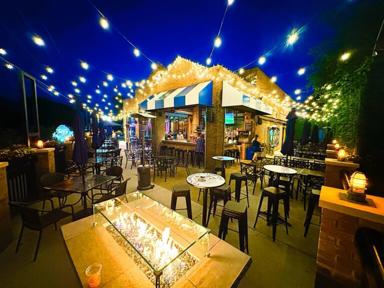 CJ’s Brewing Company patio at night