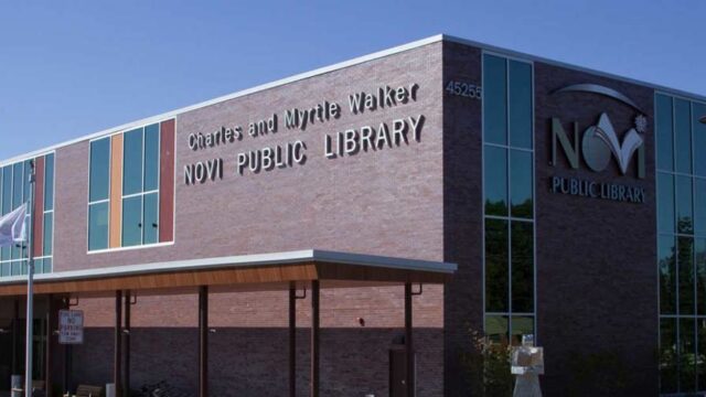 Novi Public Library exterior on Ten Mile Road