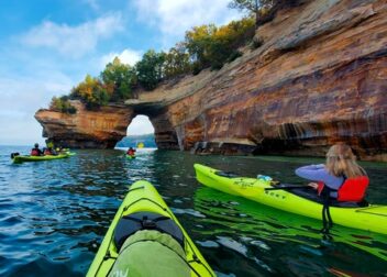 Kayakers at Pictured Rocks shoreline